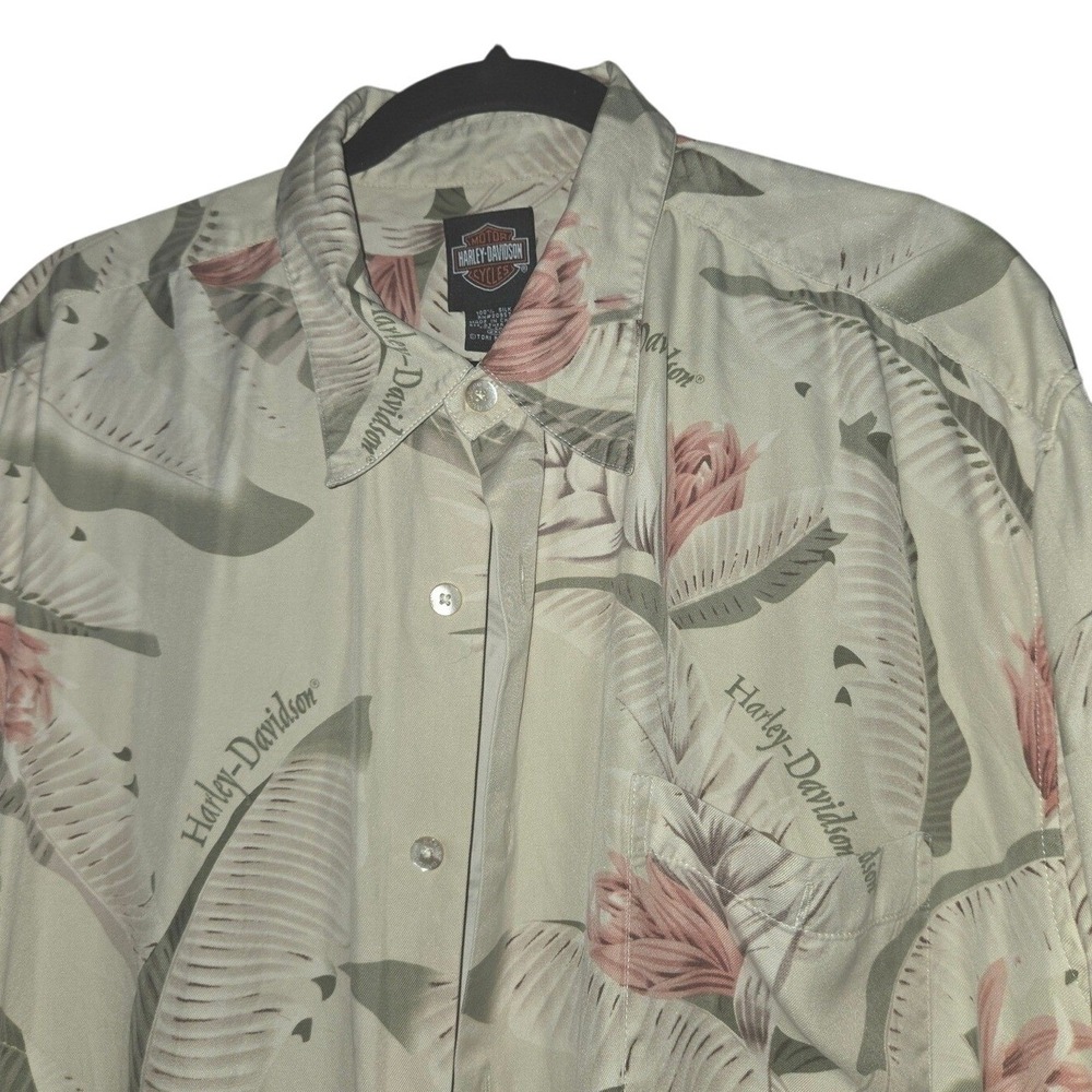 VTG Harley-Davidson Tori Richard Shirt Mens 2XL‎ Cream Silk Tropical Floral EUC